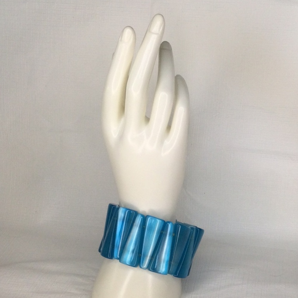 Vibrant Blue Glossy 80’s Bangle Cuff Stretch Link Bracelet